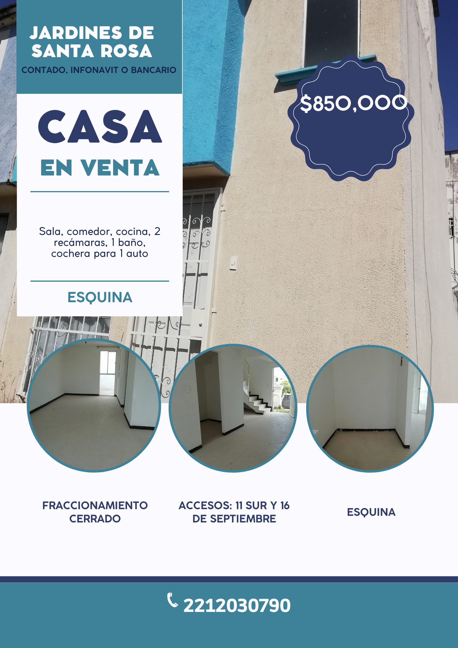 Casa  en ESQUINA de 2 recámaras Jardines de Santa Rosa, Puebla