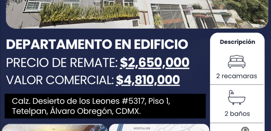 Departamento en Astoria, Desierto de los Leones, Tetelpan