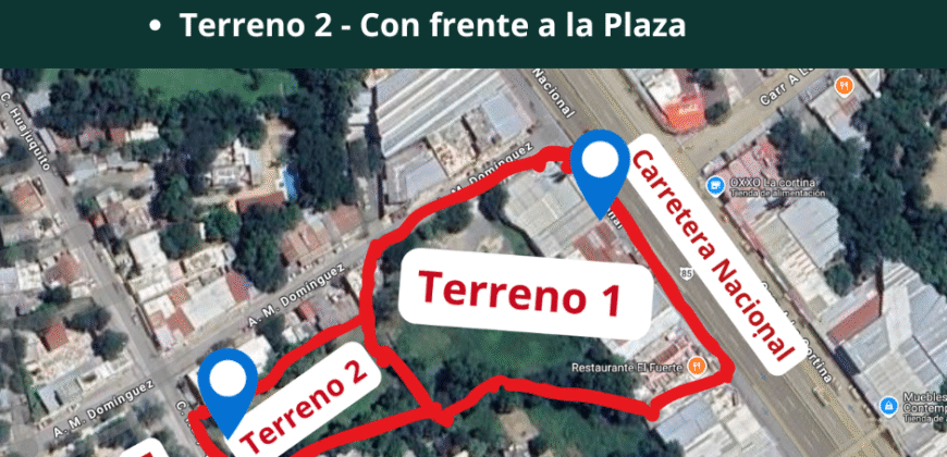 SE VENDEN DOS TERRENOS COMERCIALES CONTIGUOS -Frente a Carretera Nacional –