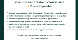 SE VENDEN DOS TERRENOS COMERCIALES CONTIGUOS -Frente a Carretera Nacional –