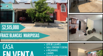 Casa en venta de 180 m2 de construcción!! en Calle Geranios, Fracc. Blancas Mariposas, Villahermosa, Tab. ¡La oportunidad que estabas esperando dentro de la ciudad! por $2,515,000