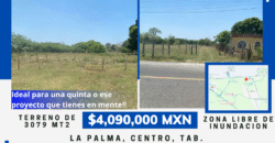 Terreno en venta 3079 mt2!! 🚨 Plusvalía y bien ubicado, a un lado del Aeropuerto y 15 minutos de Villahermosa!! Ra. La Palma, Vhsa, Tab. 🏠 💲4,090,000.00