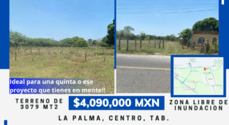 Terreno en venta 3079 mt2!! 🚨 Plusvalía y bien ubicado, a un lado del Aeropuerto y 15 minutos de Villahermosa!! Ra. La Palma, Vhsa, Tab. 🏠 💲4,090,000.00