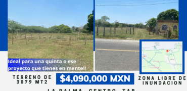 Terreno en venta 3079 mt2!! 🚨 Plusvalía y bien ubicado, a un lado del Aeropuerto y 15 minutos de Villahermosa!! Ra. La Palma, Vhsa, Tab. 🏠 💲4,090,000.00