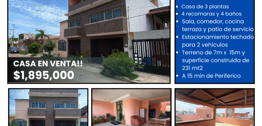 Casa en venta de 231 m2 de construccion!! en Fracc. Las Mercedes, Villahermosa, Tab. ¡La oportunidad que estabas esperando! por $1,895,000
