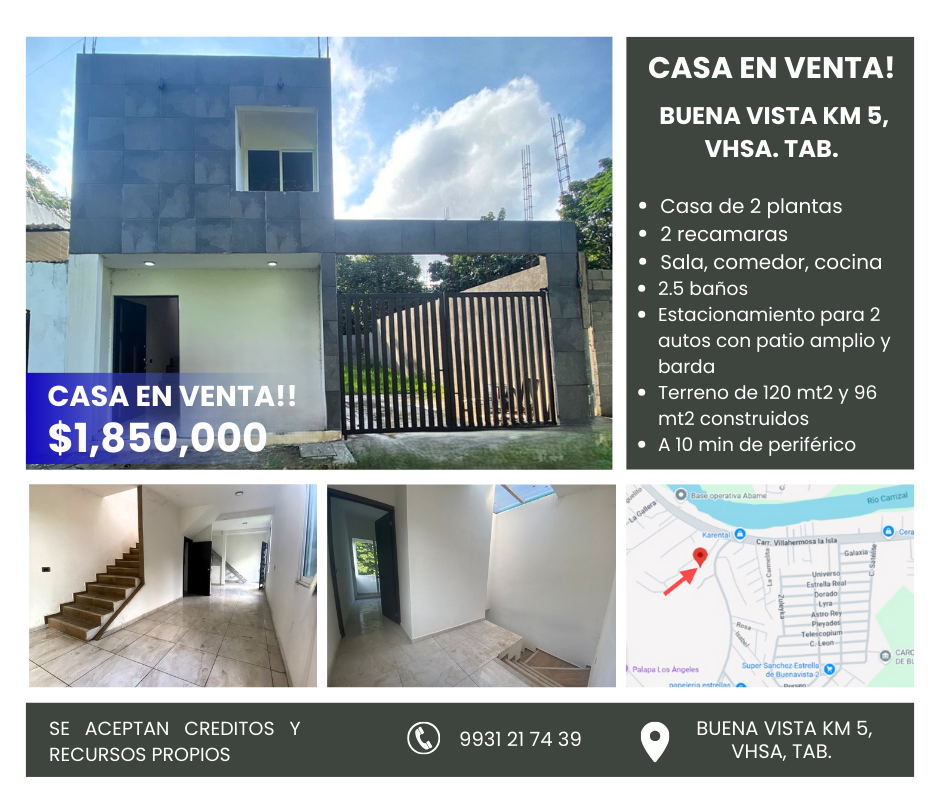 Casa en venta!! 🚨 Gran oportunidad!!!, Carr. Buenavista Km 5, a un lado de Estrellas de Buena Vista y 10 minutos de Periférico!! Buena Vista km 5, Vhsa. 🏠💲 *1,850,000