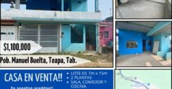 🏡 Casa en venta de 120 mt2 construidos!!! en Calle 6, Pob. Manuel Buelta, frente a la agencia Superior!,Teapa, Tab. por $1,100,000!!
