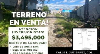 🚨 Terreno en venta!! 🚨 Gran oportunidad, dentro de la ciudad!!!, Calle I. Gutiérrez, Col. Atasta, Vhsa, Tab. 🏠 $3.495,000 🚨
