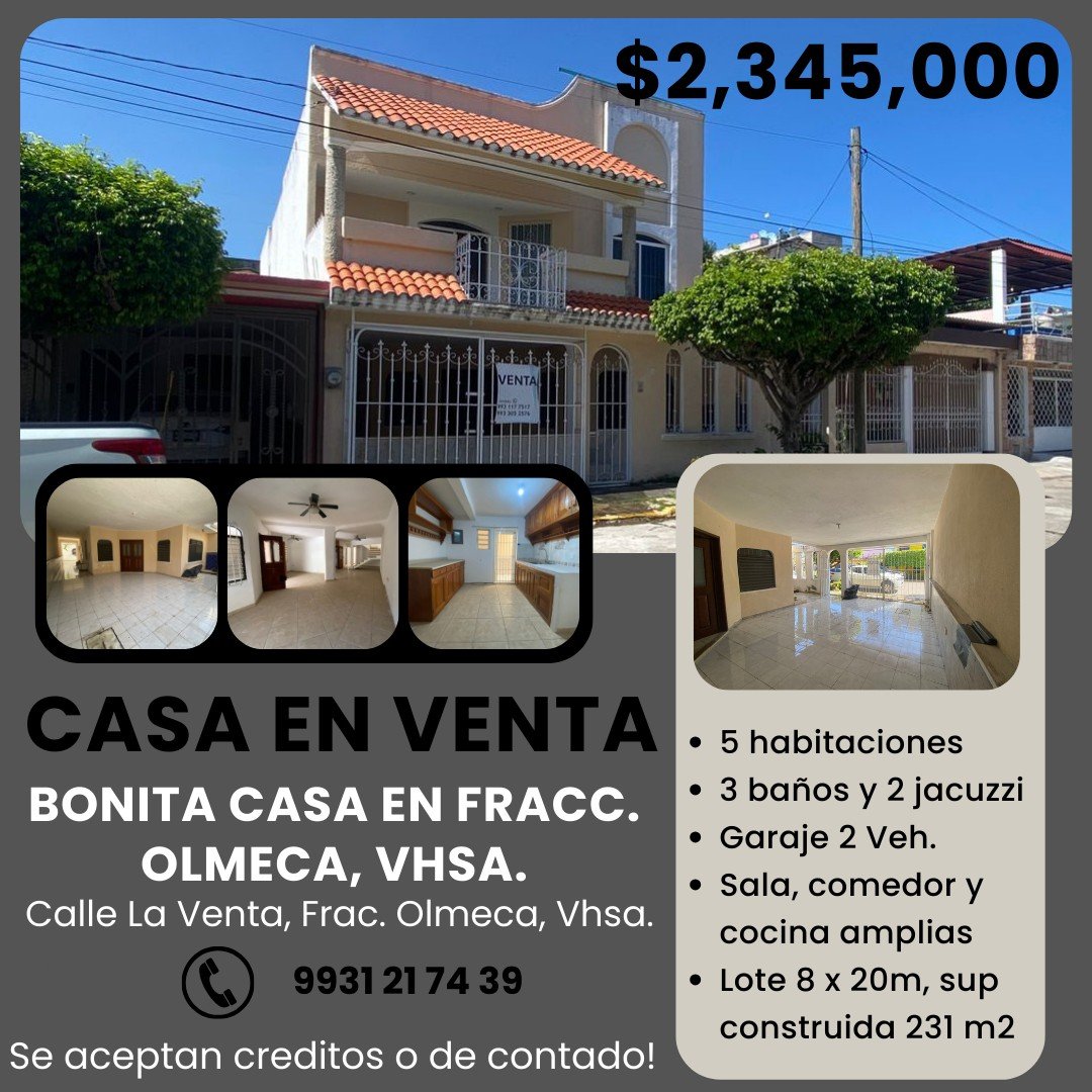 🏡 Casa en venta de 231 m2!! en Fracc. Olmeca, Vhsa., Tab. ¡La oportunidad que estabas esperando! por $2,345,000 🏡