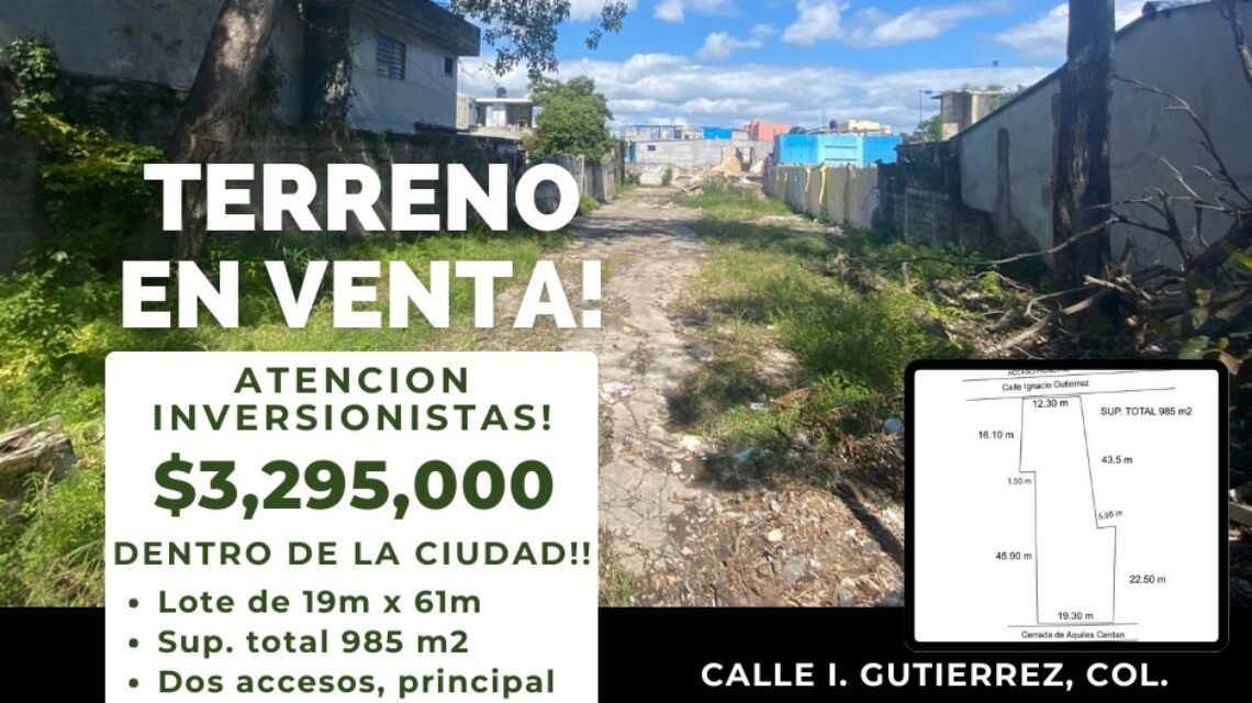 🚨 Terreno en venta!! 🚨 Gran oportunidad, dentro de la ciudad!!!, Calle I. Gutiérrez, Col. Atasta, Vhsa, Tab. 🏠 $3.295,000 🚨