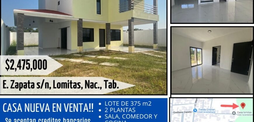 🏡 Casa nueva en venta de 180 mt2 construidos!!! A super precio!! 💰 $2,475,000 MXN 📍 Lomitas, Nacajuca, Tabasco (Calle E. Zapata)