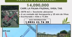 🚨 Terreno en venta!! 🚨 Plusvalía y bien ubicado, a un lado del Aeropuerto y 15 minutos de Villahermosa ! La Palma, Vhsa, Tab.🏠 💲4,090,000.00 🚨