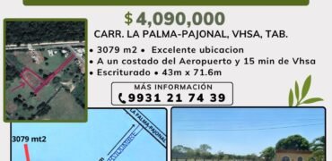 🚨 Terreno en venta!! 🚨 Plusvalía y bien ubicado, a un lado del Aeropuerto y 15 minutos de Villahermosa ! La Palma, Vhsa, Tab.🏠 💲4,090,000.00 🚨